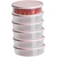 PlasticForte vershoudbakje rond - 6x stuks - 2 liter - herbruikbaar - transparant/roze - kunststof- magnetron - vriezer