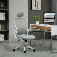 MODFU - Bureaustoel - Ergonomisch En Verstelbaar - Met Hoofdsteun En Schommelfunctie - Voor Kantoor Of Thuis - Grijs - 65 X 64 X 114-122 Cm
