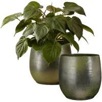 Mica Decorations Plantenpot - 2x - keramiek - donkergroen glans / ribbels - D31 x H32 cm - bloempot Porto