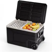 Auronic Elektrische Koelbox - Compressor - 64L - 12V en 240 volt - Camping Koelkast - Frigobox Auto - Met Wielen en Hendel - Zwart