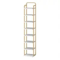 Happiq Schoenenrek – Voor Hal en Kast – Verticale Schoenenkast voor Kleine Ruimtes, Vrijstaand Opbergmeubel – Wit/Goud
