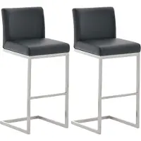CLP Paros Set van 2 barkrukken - RVS Frame - Rugleuning & Voetsteun - Draagkracht 240 kg - Design Barkruk - Kunstleer - bruin