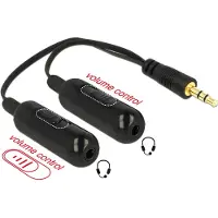 DeLOCK 3,5mm Jack naar 2x 3,5mm Jack stereo audio splitter met volume regelaar / zwart - 0,20 meter