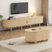 MODFU TV-Meubel En Salontafelset - Opbergruimte - Modern Minimalistisch - Woonkamer - MDF - Licht Walnootkleur
