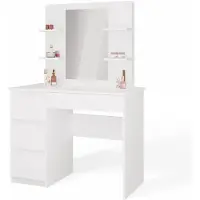 CARUNO Moderne Kaptafel MARINA 4P + MIJAS L met Spiegel en Lades | Kleur: Wit | Maat: 98x51x146 cm