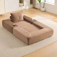 STILVORA Slaapbank 122 x 98 x 80 cm - Uitklapbaar Met Zijvak En Bekerhouder - Voor Woonkamer En Logeerkamer - Corduroy Bruin