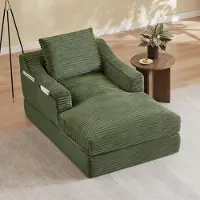 OKWISH Loungestoel - Uitklapbaar 1-Zits Relaxfauteuil Met Dubbele Laag - Te Gebruiken Als Zitplek Of Klein Bed - Schuim - Groen