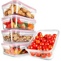 Nutrichef Glazen Vershoudbakjes – 5-delige set en 5 luchtdichte klikdeksels- 863 Gram Bewaarbakjes - BPA vrij - Rood
