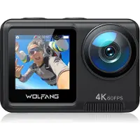 WOLFANG GA420 Action Camera 4K - 60FPS 24MP met Touchscreen WiFi Onderwatercamera -10M Kale Waterdichte/40M Waterdichte Helmfietscamera met EIS - Afstandsbediening - 2x1350mAh Batterijen