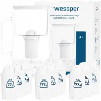 Wessper D2 borosilicaat waterfilterkan 3 liter, wit – Glazen filterkan met 10 AquaClassic filters