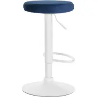 CLP Ponte Barkruk - Rond - Verstelbaar - Voetsteun - Velvet - Fluweel - wit/blauw