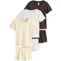 Next Korte pyjama ecru / donkerbruin / pasteelgeel