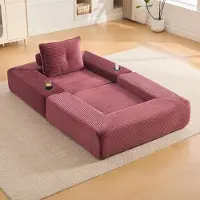 STILVORA Slaapbank 122 x 98 cm - 1-Zits Uitklapbaar Met Bekerhouder En Zijvak - Voor Appartement En Woonkamer - Cordstof Wijnrood