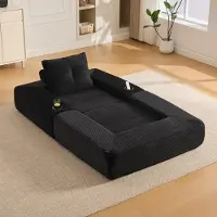 OKWISH Modulaire sofa, ligstoel met bekerhouder en zijvak, inklapbare sofa, eenvoudig te monteren, geschikt voor kleine appartementen, zwart