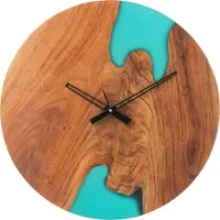 J-Line Wall clock modern acacia wood/resin natural/blue