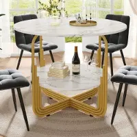 OEM Ronde eettafel (80x80x76 cm), eettafel voor 4 personen, kleine ronde tafel in het midden voor opbergruimte, geschikt voor eetkamers en woonkamers, MDF-tafelblad met marmerlook, zwart