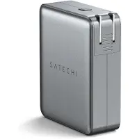 Satechi USB-C 4-port GaN travel oplader (145W) – Compact formaat (96mm x 76mm x 31mm) – Lichtgewicht (346g) – Inclusief UK, EU, AU-adapters - Grijs