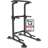 DH FitLife Power Tower Dip Station - Vrijstaande Optrekstang - 10 Hoogtestanden - Belastbaar tot 150 kg - Dip Barren & Rugtrainer - Voor Thuisgym