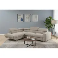 Fun-Möbel Eckbank met slaapfunctie, model MARIOS, stoffen bekleding, kleur Dunbar Cappuccino, met ottomaan aan de linkerkant