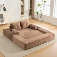 STILVORA Slaapbank 180 x 98 x 80 cm - 2-Zits Uitklapbare Bank Met Bekerhouder En Zijvakken - Voor Appartement En Woonkamer - Corduroy Bruin