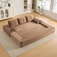 STILVORA Slaapbank 232 Cm - 3-Zits Uitklapbare Bank Met Bekerhouder En Zijvakken - Voor Woonkamer En Appartement - Corduroy Bruin