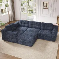 OKWISH modulaire bank met armleuningen en rugleuning, flexibel woonkamerbank, instelbaar als L-vorm of U-vorm, chenille, hoekbank in blauw
