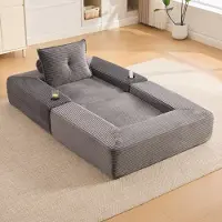 STILVORA Slaapbank 122 Cm - Uitklapbare 1-Zits Met Bekerhouder En Zijvak - Voor Woonkamer En Logeerkamer - Cord Donkergrijs