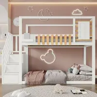 OEM Kindermeerkamerbed met veiligheidsspijlen, wit, 90x200 cm, met een stevig frame van noten hout