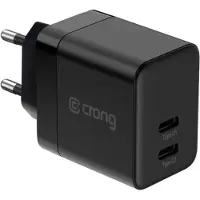 Crong Ultra Compact GaN - Ładowarka sieciowa 35W PD 3.0 2x USB-C (czarny) (35 W), USB-lader, Zwart