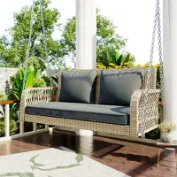 Famanu Beige rotan tuinmeubels set, geschikt voor 2 personen, met kussens, afneembaar en wasbaar