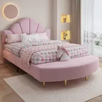 OEM Enkelbed met kussen, rode kleur, 140x200 cm, zachte, antisliprand, stevig bedframe, flanel + multiplex
