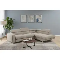 Fun-Möbel Eckbank met slaapfunctie, model MARIOS. Stof: Dunbar, kleur: cappuccino. Inclusief ottomaan, rechts