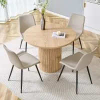 STILVORA Eethoek 100 Cm - Ronde Eettafel Met 4 Eetkamerstoelen - Voor Eetkamer En Keuken - MDF En PU - Naturel