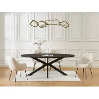 Vente-unique Eettafel 8 personen van eikenfineer en metaal - Zwart - LINIOMA