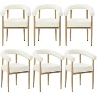 MODFU - Eetkamerstoelen Set Van 6 - Gestoffeerd - Ergonomische Rugleuning - Modern - Voor Eetkamer - Staal - Wit