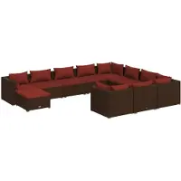 vidaXL 11-delige Loungeset met kussens poly rattan bruin