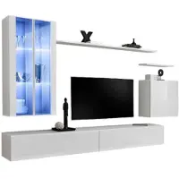 Meublorama Wandcompositie SWITCH XII zwevend TV-meubel in hoogglans wit 270 cm met LED