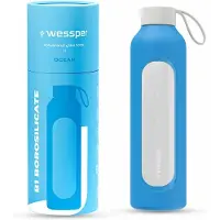 Wessper Glazen Motivatiefles 1000ml – Duurzame Waterfles in OCEAN BLUE