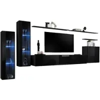 Meublorama Wandcompositie SWITCH XI zwevend tv-meubel in hoogglans zwart 330 cm met LED