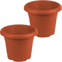 Hega hogar 4x stuks terra cotta ronde plantenpot/bloempot kunststof diameter 35 cm en hoogte 25.5 cm - Plantenbakken/bloembakken voor buiten
