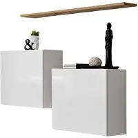 Meublorama Composition murale SWITCH SBI – Zwevende kubussen en plank – Glanzend wit en Wotan eiken – Modern ontwerp