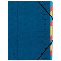 Exacompta 8x Sorteermap met vaste rug en elastosluiting - 12 indelingen - Blauw - 54122E