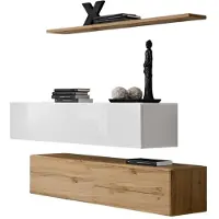 Meublorama Composition murale SWITCH SBII – Opbergmeubels en plank – Wotan eik en hoogglans wit – Modern ontwerp