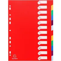 Exacompta 15x Tabbladen in stevige Ondoorzichtige PP - 12 tabs - A4 - Geassorteerd - 4912E