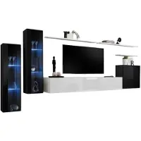 Meublorama Wandcompositie SWITCH XI zwevend tv-meubel wit en glanzend zwart 330 cm LED