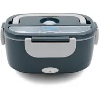 INF Elektrische lunchbox met Oxford stoffen tas en roestvrijstalen vork/lepel Grey