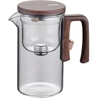 Semoic 720 ml glazen theepot met waterafscheiding binnenste container, één-klik magnetische schakel, thee-filterpot, houten handvat kopset