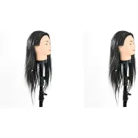 Semoic 2st 40Cm Mannequin Hoofd Lang Zwart Haar Pruiken Styling Training Praktijk Kappers Poppen Oefenpop Pruik Dummy Hoofd Cosmetologie Model