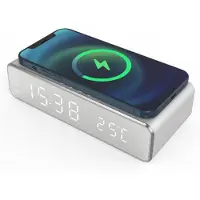 INF Digitale LED wekker met draadloze oplader/thermometer Zilver