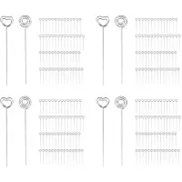 Semoic 240 Pieces Metal Wires Memo Clip Note Card Holders Table Number Clip Photo Stand Round and Heart Shape, Silvery